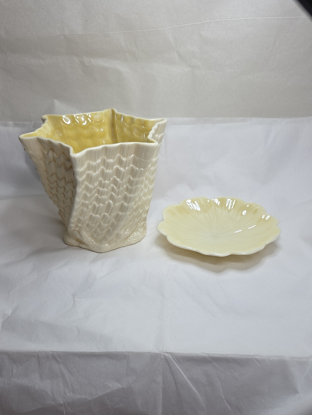 Vintage Belleek Limpet 4in Pot And Primrose Trinket Dish 3rd Green Mark
